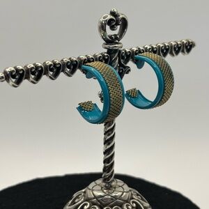 Vintage Blue and Gold Hoop Earrings